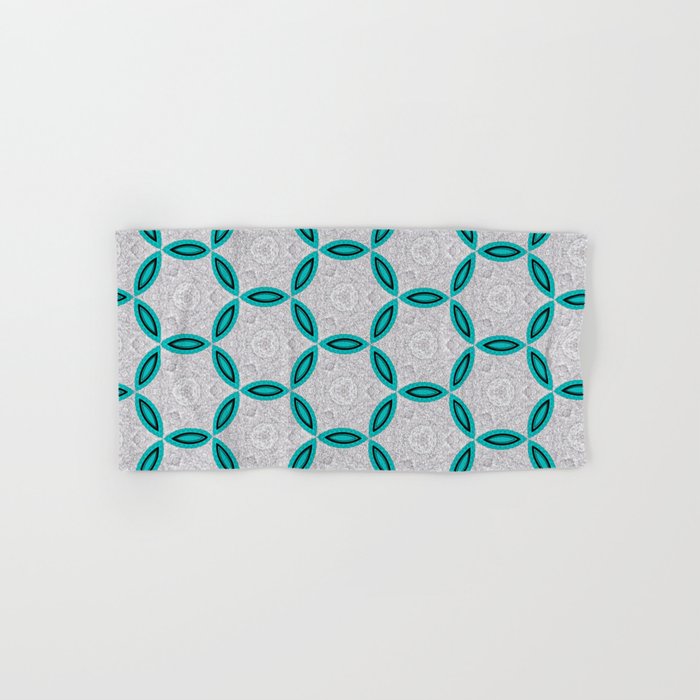 Decorative Teal Silver Geometric Pattern Hand Bath Towel By