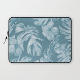 Tropical Escape Teal Blue Leaves + Hibiscus Laptop Sleeve