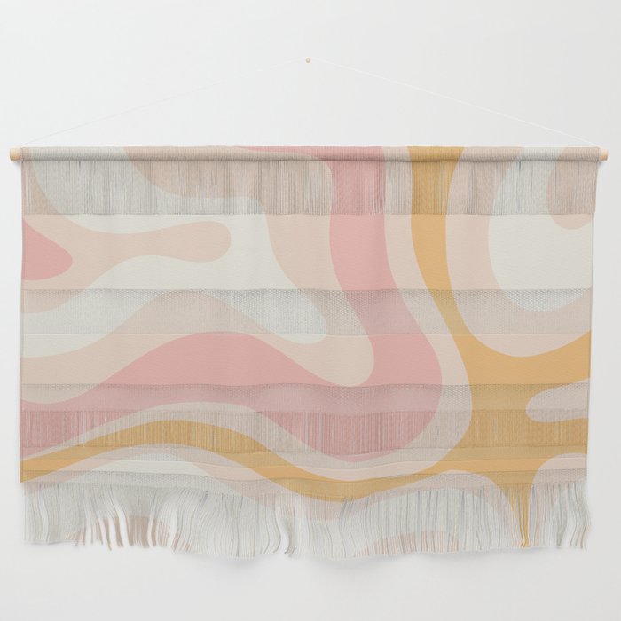 Modern Retro Liquid Swirl Abstract Pattern Square in Pale Blush Pink and Mellow Apricot Wall Hanging
