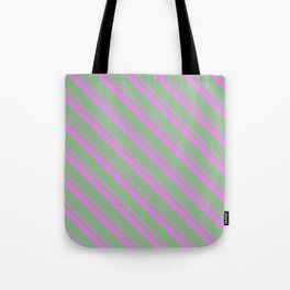 [ Thumbnail: Violet & Dark Sea Green Colored Striped/Lined Pattern Tote Bag ]