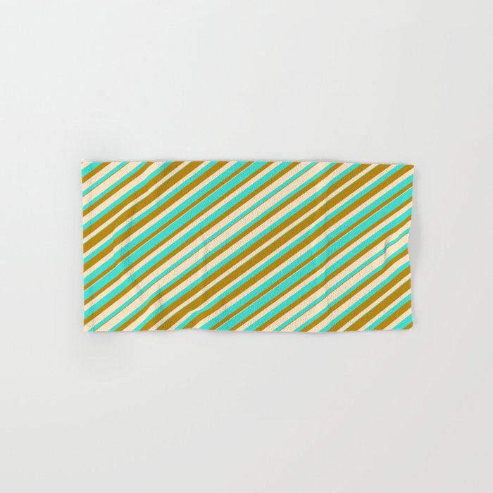 Bisque, Turquoise, and Dark Goldenrod Colored Lines Pattern Hand & Bath Towel