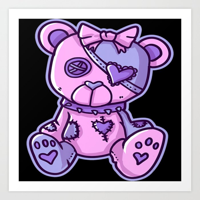 Gothic Pastel Teddy Bear Creepy Voodoo Art Print by Cylo Arts