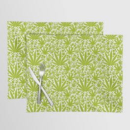 Cannabis And Flowers Retro Modern Pattern Green Placemat