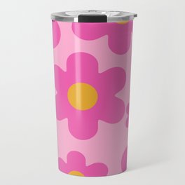Simple Retro Flowers on Pink Background Travel Mug