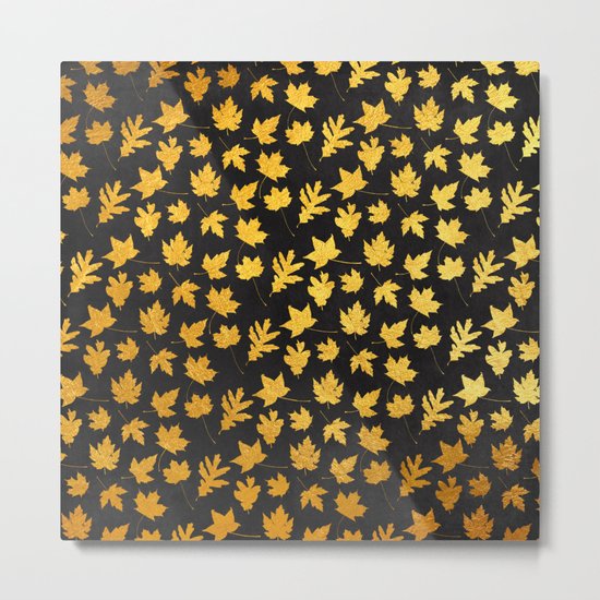 AUTUMN - gold leaves on chalkboard background Metal Print