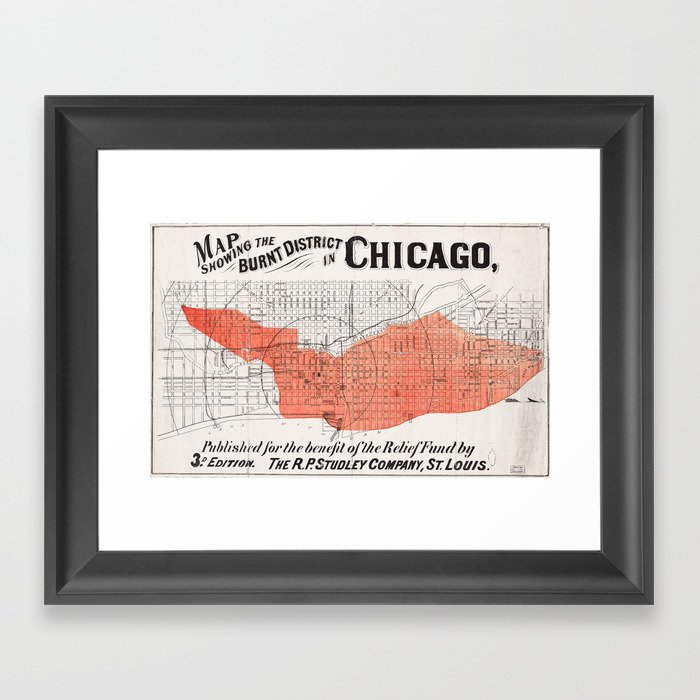 Map showing the burnt district of Great Chicago Fire Framed Art Print
