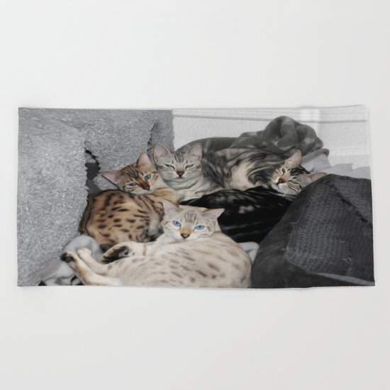 Bengal Cat Kitty Pile Beach Towel