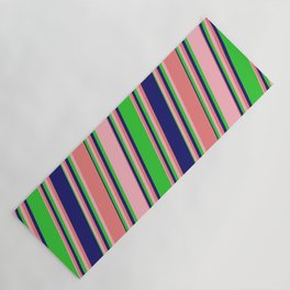 [ Thumbnail: Lime Green, Light Pink, Light Coral & Midnight Blue Colored Lines/Stripes Pattern Yoga Mat ]