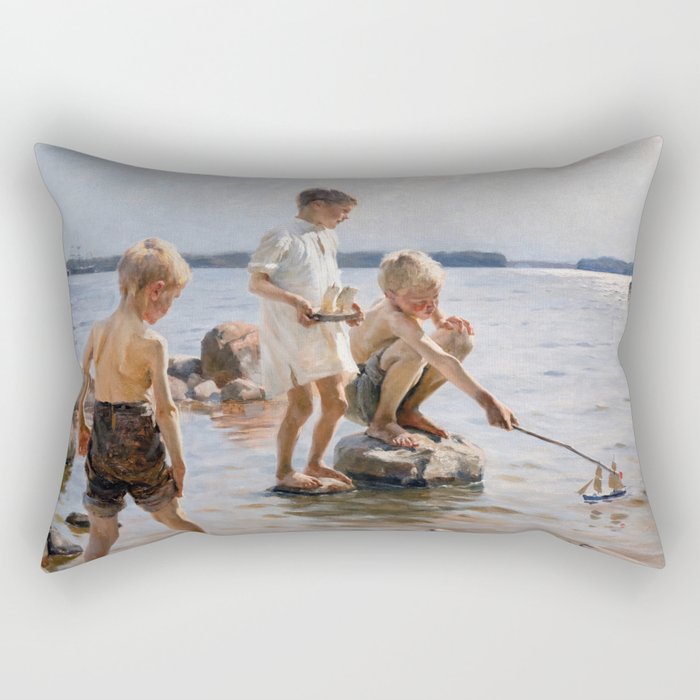 Albert Edelfelt - Boys Playing on the Shore Rectangular Pillow
