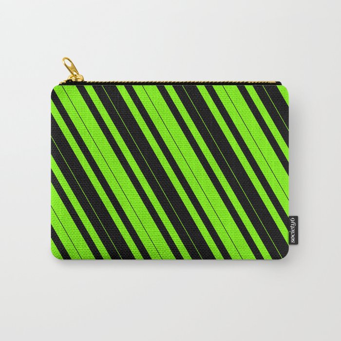 Green & Black Colored Striped/Lined Pattern Carry-All Pouch
