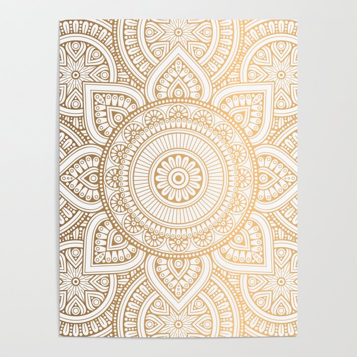 Gold Mandala Pattern Illustration With White Shimmer Poster