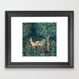 Vintage Botanical  William Morris forest aesthetic with deer  Framed Art Print