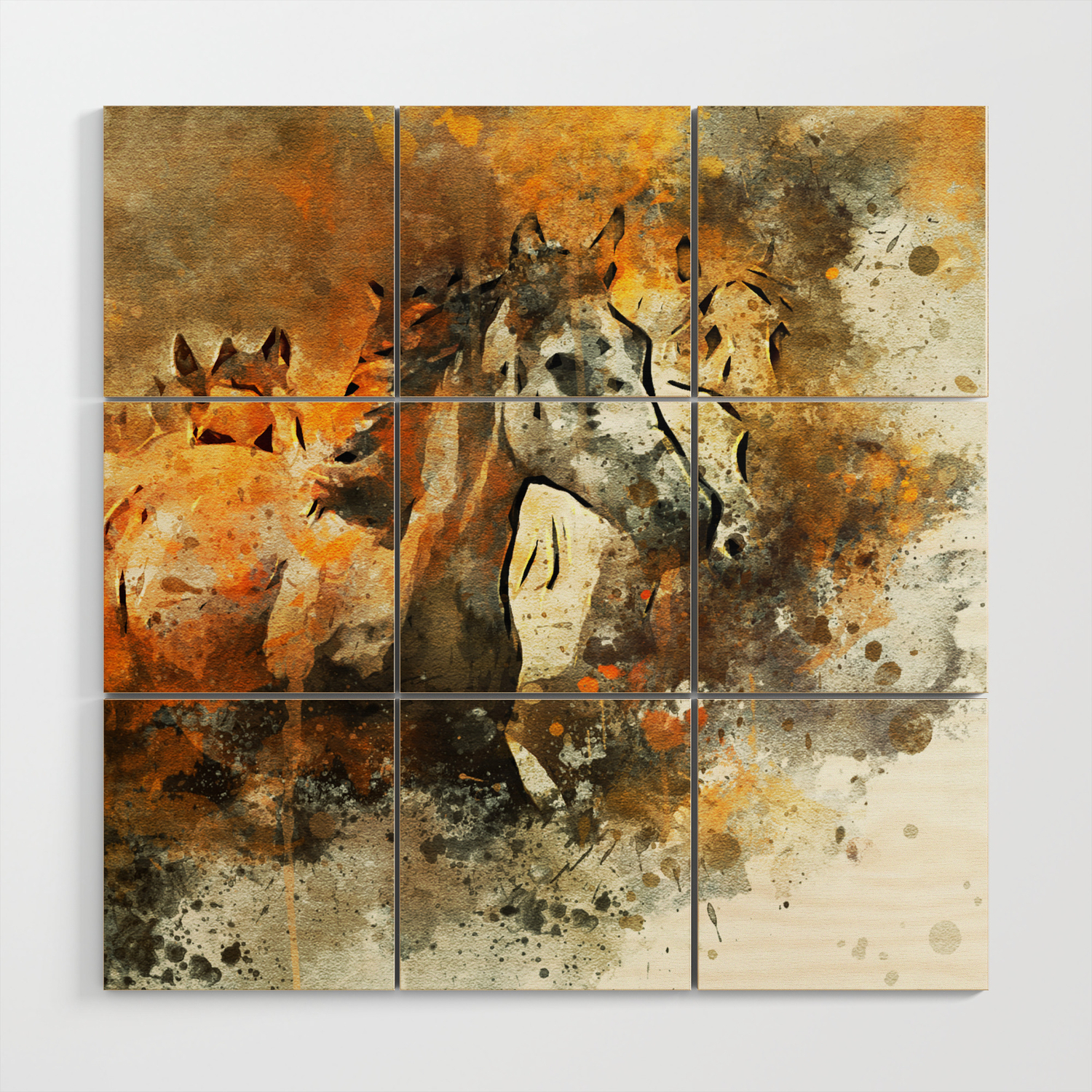 Watercolor Galloping Horses On Raw Canvas Splatter Painting Wood Wall Art By Steelartstudios Society6