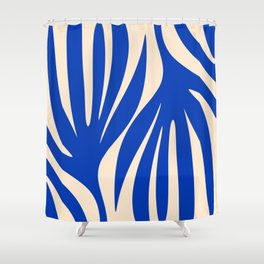 Maldives Abstract Botanical Pattern in Bright Blue and Cream Shower Curtain