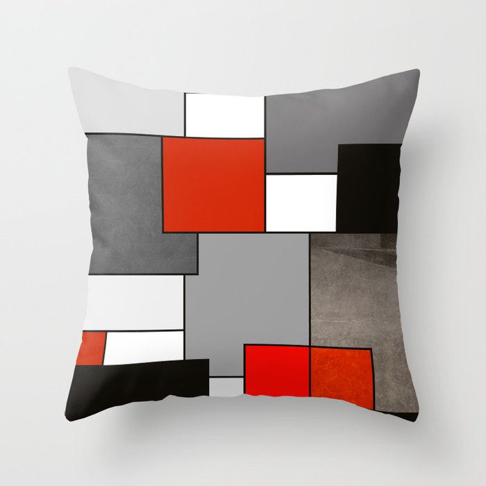 Red Gray Black Modern Geometric Graphic Design  Throw Pillow