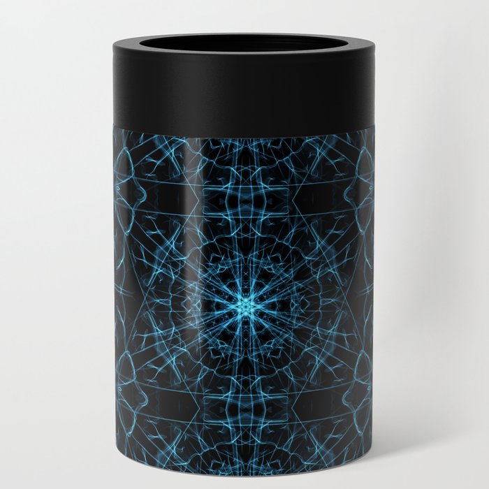Liquid Light Series 10 ~ Blue Abstract Fractal Pattern Can Cooler