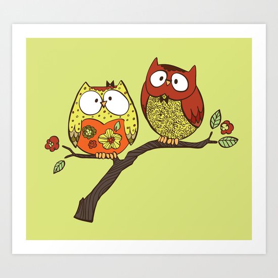 Decorative Owls Art Print