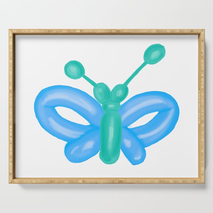 Balloon butterfly- green and blue Serving Tray