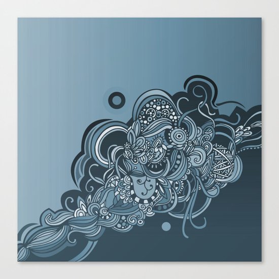 Detailed diagonal tangle, blue Canvas Print