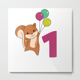 Squirrel First Birthday Balloons Kids Metal Print