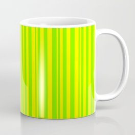 [ Thumbnail: Green and Yellow Colored Stripes/Lines Pattern Coffee Mug ]