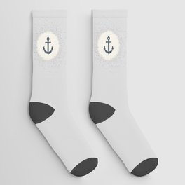 Anchor Maritime and White Circle on Silver Grey Socks