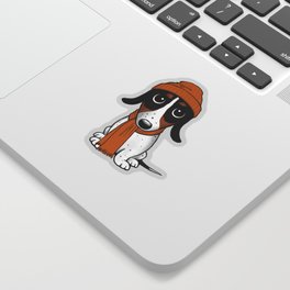 Beanie Dog - Cute Piebald Dachshund with Hat and Scarf Sticker
