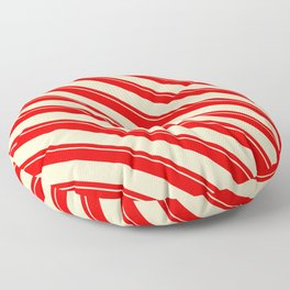 [ Thumbnail: Red & Bisque Colored Pattern of Stripes Floor Pillow ]