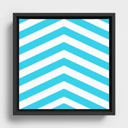 Teal Blue and White Chevron Framed Canvas