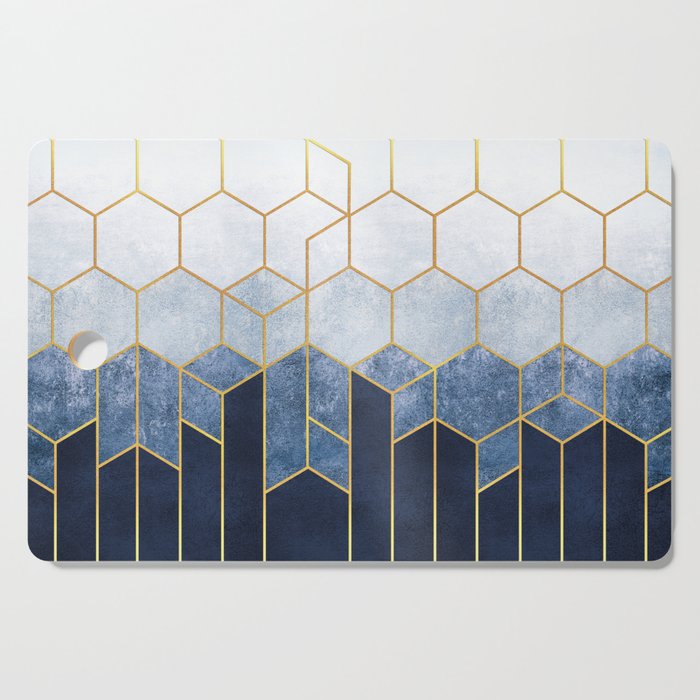Indigo Blue + Golden Hexagons Abstract Design Cutting Board