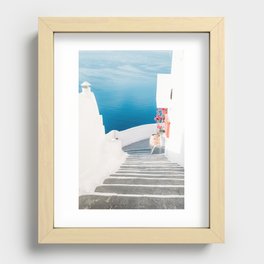 White and Blue in Santorini Greece Recessed Framed Print