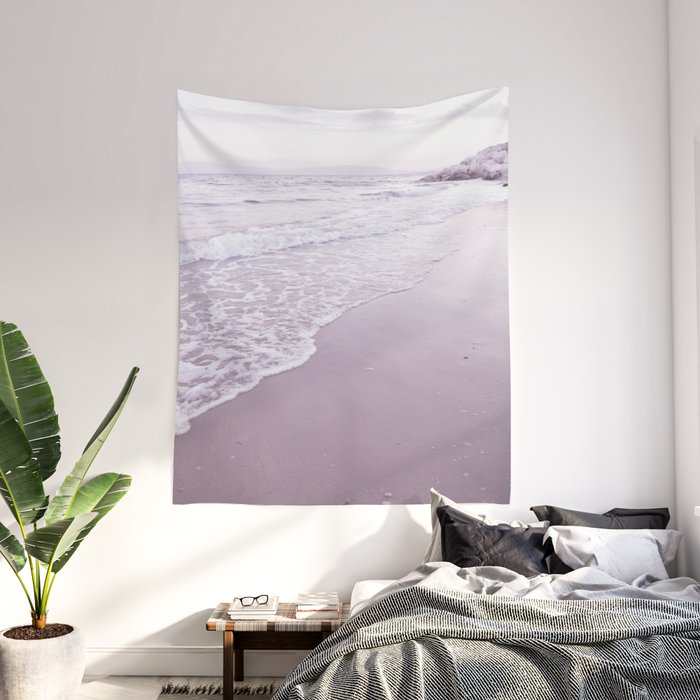 Happiness comes in pastel purple waves Wall Tapestry - Lilac office decor ideas