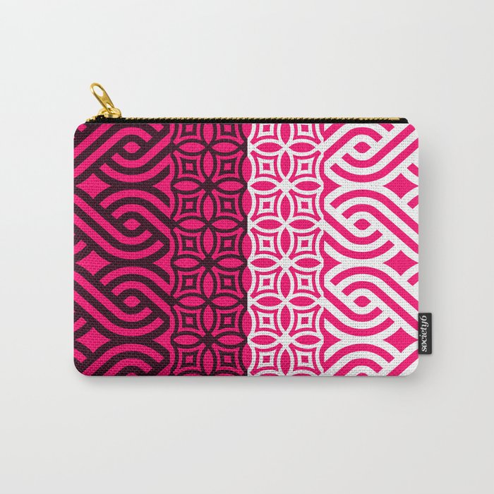 Hot Pink Plait Pattern on Black and White Carry-All Pouch