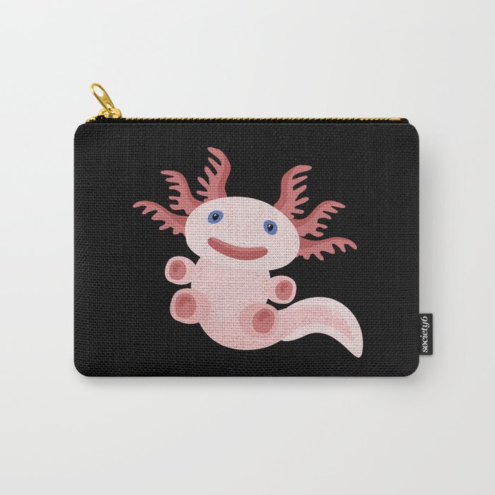 Cute Axolotl on Black Background Carry-All Pouch