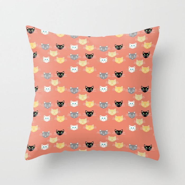 Kitties - Coral Throw Pillow