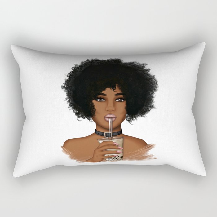 Woman With Boba Tea | African American Rectangular Pillow