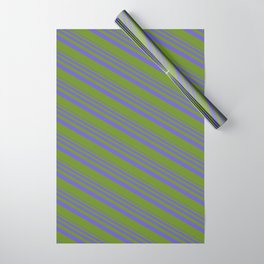 [ Thumbnail: Slate Blue & Green Colored Pattern of Stripes Wrapping Paper ]