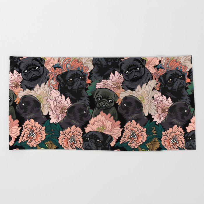 Because Black Pug Beach Towel