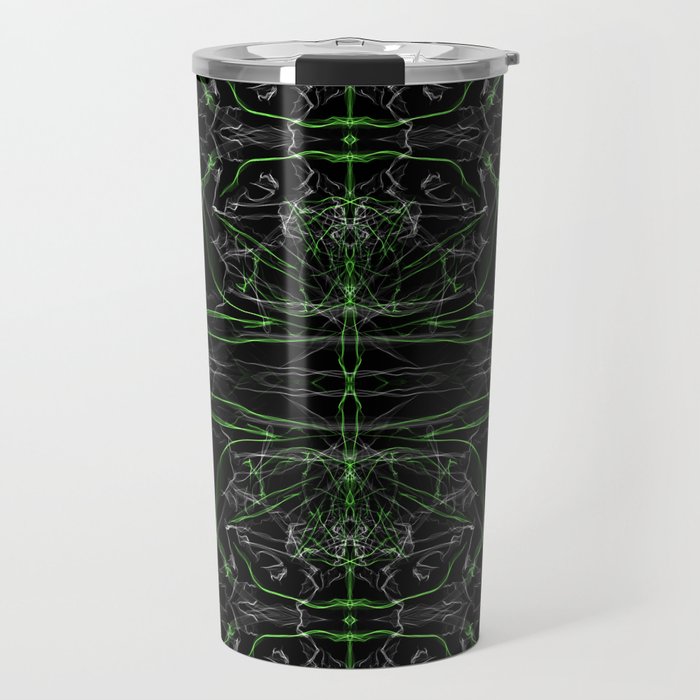 Liquid Light Series 8 ~ Green & Grey Abstract Fractal Pattern Travel Mug