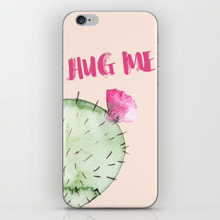 Hug me- Cactus and typography and watercolor iPhone Skin