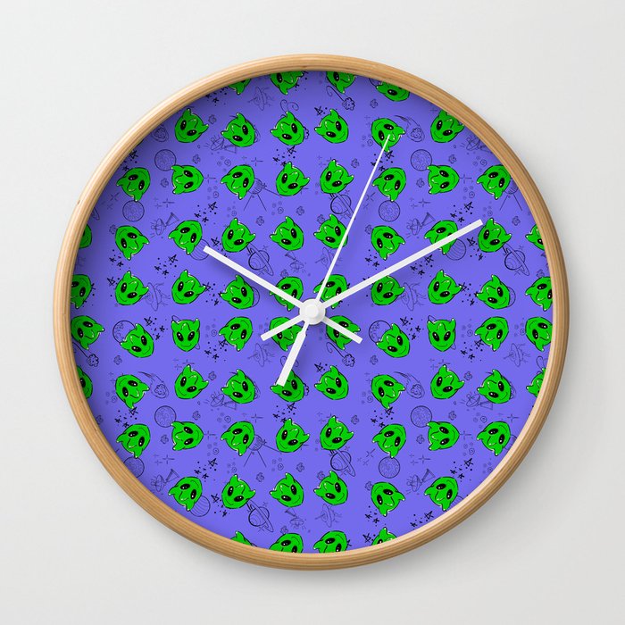 Green Little Alien Wall Clock