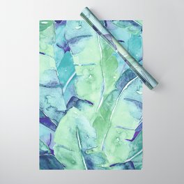 Banana Tree Leaves | Tropical  BLUE Watercolor Wrapping Paper
