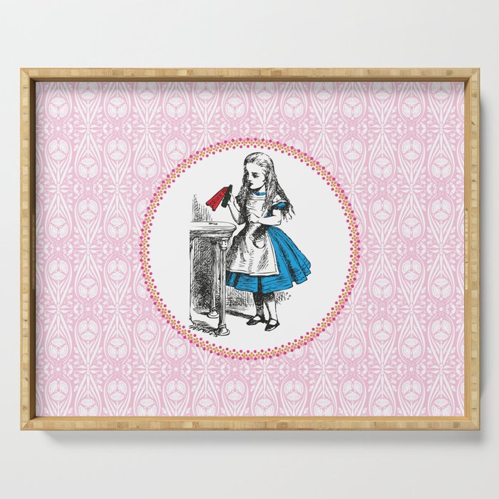 Alice in Wonderland | Drink Me Bottle | Pink Damask Pattern | Serving Tray