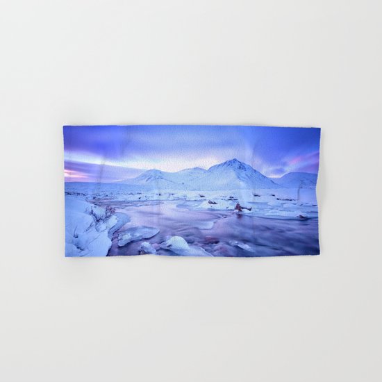 Freezing Mountain Lake Landscape : Blue Hand & Bath Towel