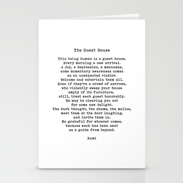 This Being Human Is A Guest House Quote, Rumi Quote Stationery Cards