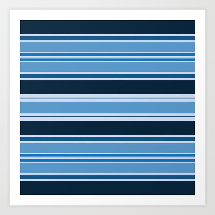 Blue Horizontal Stripes Pattern Art Print