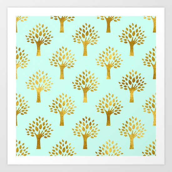 Mint Gold Foil 02 Art Print
