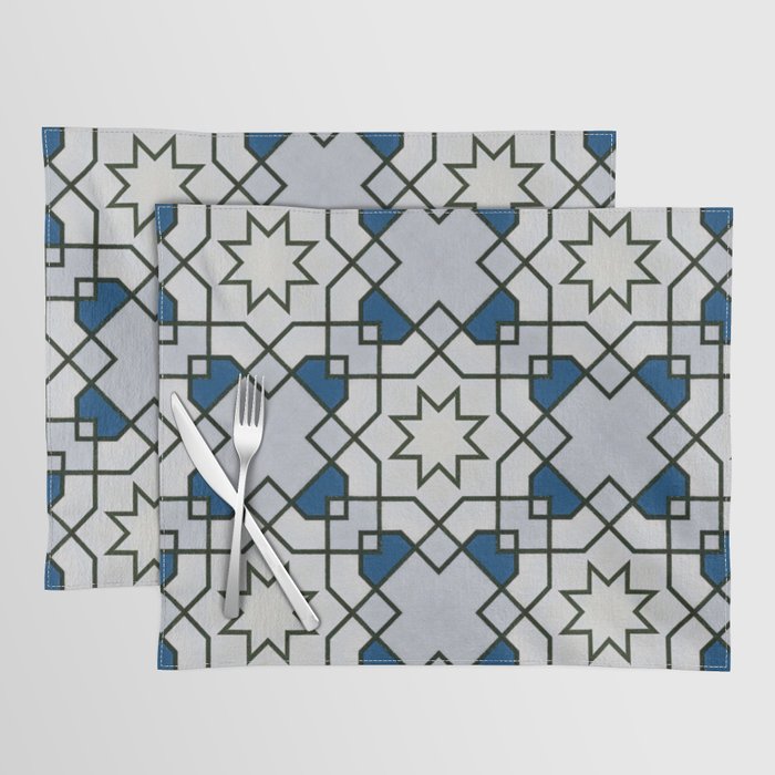 blue octagon pattern (geometric, pattern, modern, honeycomb and eight sided polygon)  Placemat