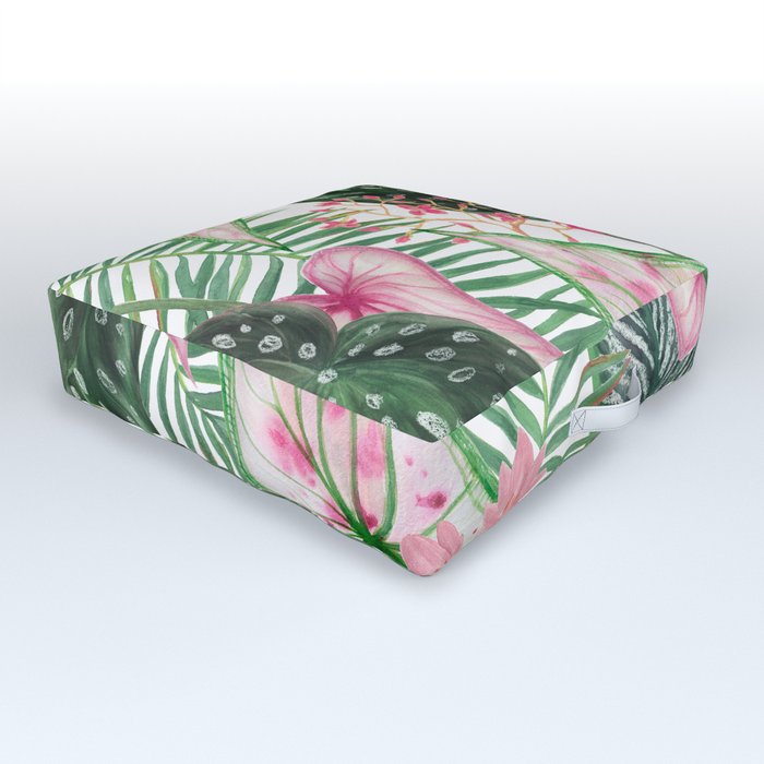 Exotic Jungle Blossom Floral Outdoor Floor Cushion