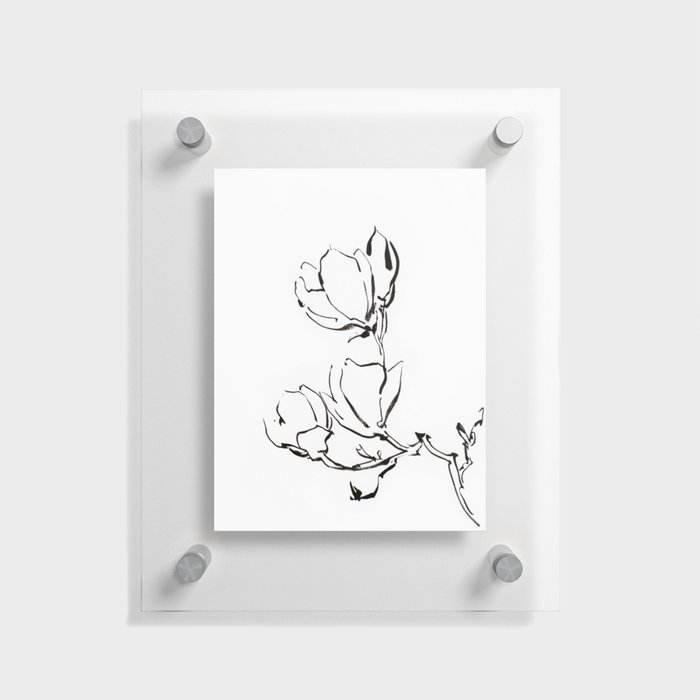Magnolia Flowers Line Drawing Floating Acrylic Print